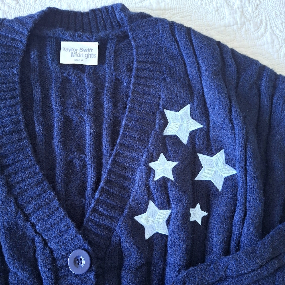Taylor Swift Cardigan Midnights Stars Navy Blue M/L - Picture 3 of 9